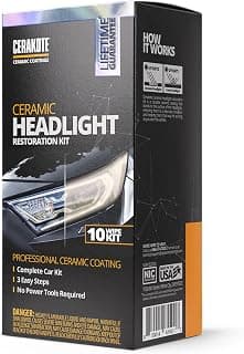 CERAKOTE® Ceramic Headlight Restoration Kit, 10 Wipe Kit | Restores clouded, yellowed headlights, ceramic UV protection, 3-step wipe system, no power tools needed