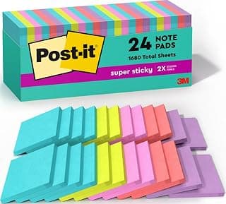 Post-it Super Sticky Notes, 3 x 3 in, Supernova Neons, 24 Pads | School Supplies and Office Supplies, 2X the Sticking Power