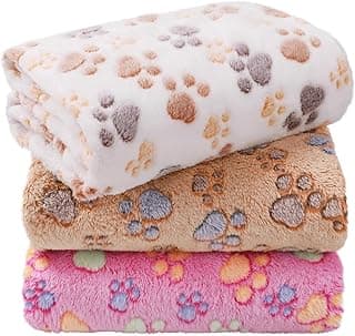 LINENLUX 1 Pack 3 Blankets Super Soft Fluffy Premium Fleece Dog Blankets for Puppy Cat Pet Blanket Flannel Throw Warm Sleep Dog Paw-3pcs 23x16 inch