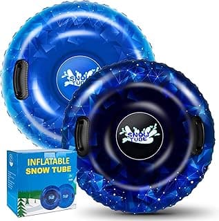 Snow Tube, WOLKEK 40 Inch 2Pack / 47 Inch 1Pack Snow Sled for Kids and Adult, Thickened Heavy Duty Hard Bottom Sleds for Snow with Handles, Winter Toys for Outdoor Sledding Snow Tube Sports