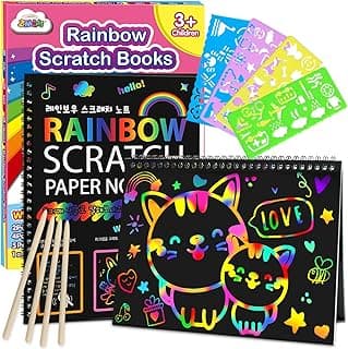 ZMLM Scratch Paper Art-Crafts Gift: 2 Pack Rainbow Notebooks Supplies Toys | Art Crafts for 3 4 5 6 7 8 9 10 11 12 Years Old Girls and Boys Kids Birthday Christmas Party Travel Games Activities