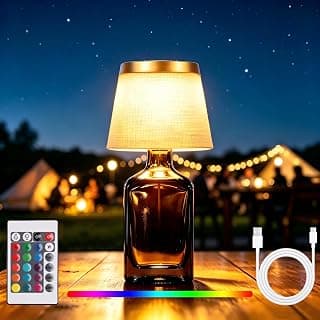 Wireless Linen-Covered Bottle Lamp, Wine Bottle Lamps with RGBW Touch Dimmable Bottle Lights, 4000mAh Rechargeable LED Bottle Lamp Lights for Bedroom Bar Restaurant Home Decor (Gold)