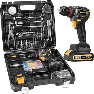 JEXUGK 60Nm Cordless Drill Tool Set, 21V Brushless Drills Kit with 2 x 2.0Ah Battery, Portable Household Basic Driver Case for Men & Women, Lady's Taladro Inalámbrico Toolbox for Home Hand Repair DIY