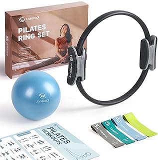 Pilates Ring Set 14" Magic Circle, 9" Mini Ball, Resistance Bands | Foam-Padded Fiberglass Pilates Ring, 400 lb Anti-Burst Ball, Latex Bands, Guide & Bag, Pilates Equipment Kit for Home Workout