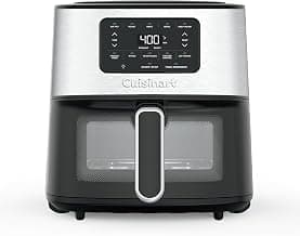 Cuisinart Air Fryer, 6-Quart Basket Large Fryer with 5 Cooking Functions to Roast, Bake, Broil, Air Fry and Keep Warm, 5 Airfryer Presets, Dishwasher-Safe Parts, AIR-200NAS, Stainless Steel & Black