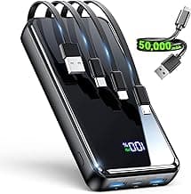 YILANS Portable Charger 50000mAh, 22.5W Power Bank with Built-in 4 Cables | Charges 6 Devices, Fast Charging Travel Essential, External Battery Phone Pack for iPhone 17-12, for Samsung/Android/iPad