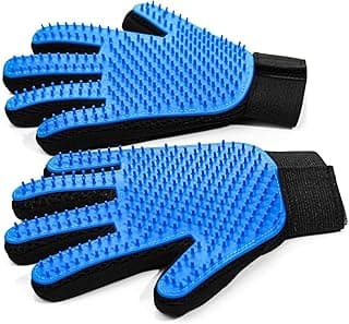NVNAN Pet Hair Removal Glove for Dogs & Cats, 2-Pack Blue | 2-in-1 deshedding brush and massage mitt for shedding control, bathing and washing, safe for short or long hair pets