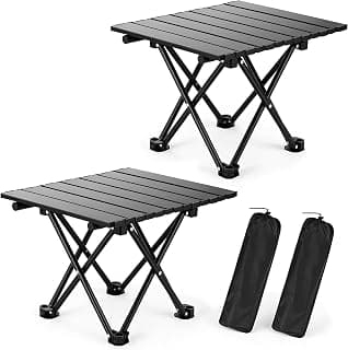 2 Pack Camping Table Foldable, Portable Folding Beach Table, Black-S | Ultralight, Metal, with Carry Bag, Small for Outdoor Travel & Picnic, BBQ, Cooking, Festival, Boat, Home Use