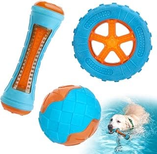 3 Pcs Interactive Dog Pool Toys, Water Floating Toys for Medium Large Dogs | MEWTOGO, Squeaky, Safe Durable TPR, Bite Resistant,for Outdoor Pool Lake Summer Throwing Fetching Playing