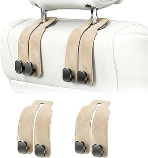 Amelity Car Headrest Hooks, Purse Hook for Car 2 Pack Beige | Universal Car Interior Accessories for Women, Available in 2/4 Pack, Storage Hanger Holds Purses, Backpacks, Grocery Bags