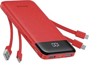 charmast Portable Charger with Built-in Cables X 4, Portable Phone Charger | 10000mAh USB C Battery Pack for All Phones Tablets,Cables Reinforced,Charge 6 Devices at Once,for Women Teens Students