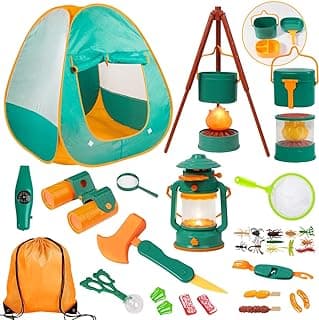Meland Camping Play Set for Kids 3-6, Pretend Adventure Toy Gift | Pop-up tent, campfire, lantern, binoculars and camping gear for realistic pretend adventures indoors or outdoors