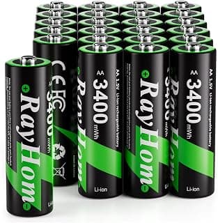 24 Pack Rechargeable Lithium Batteries AA, 2000+ Cycles, 1.5V Constant Output, 3400mWh Double A Batteries for Toys