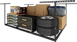 FLEXIMOUNTS 4x6 Overhead Garage Storage Adjustable Ceiling Rack 72" Length x 48" Width x 40" Height, 450lbs Weight Capacity, Black, Classic Series