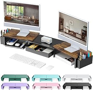 gianotter Dual Monitor Stand Riser With Drawer and 2 Pen Holders | Wood Computer Monitor Stand Desk Organizer and Accessories Desk Shelf for Top of Desk (Wood)