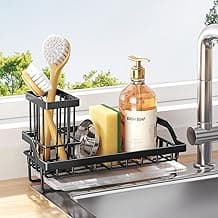 Consumest Sponge Holder for Kitchen Sink - Kitchen Sink Caddy Organizer with Removable Drip Tray for Countertop Dish Soap Dispenser Brush Storage Accessories 304 Stainless Steel - Black