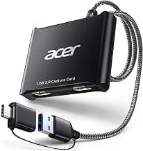 acer USB 3.0 HDMI Capture Card, 4K HDMI Loop-Out, 1080P 60Hz for Streaming | Low-Latency Audio Video Capture, USB Type-A & Type-C Ports, Compatible with Switch 2, PS5/PS4, Cameras, PC, OBS, Xbox