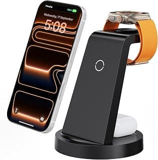 Anlmz 3 in 1 Charging Station - Wireless Charger for Apple Multiple Devices | Fast Charge Stand for iPhone 17-8 iWatch Airpods 4 3 Pro No Tangled Cables Ideal for Desk Bedside with 18W Adapter Black