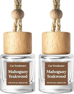 C Classy Car Air Freshener Hanging 2 Pack, Mahogany Teakwood Essential Oil Diffuser, Cute Glass Bottle, Long-Lasting Fragrance Car Accessories for Women & Men, Made in USA
