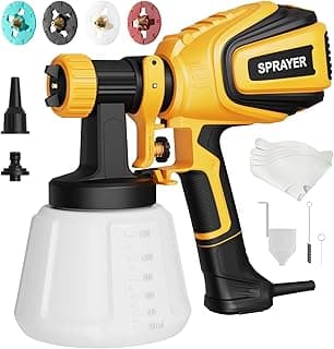 VONFORN Paint Sprayer, 700W Spray Paint Gun with 4 Nozzles & 3 Patterns | with Cleaning & Blowing Joints, Easy to Clean, for Furniture, Cabinets, Fence, Walls, Door, Garden Chairs etc. Yellow