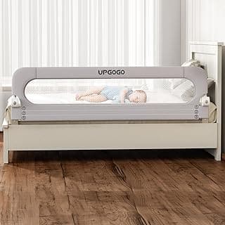 UPGOGO Folding Bed Rail for Toddlers, Grey, 71" L x 23.6" H | U-shaped base,Reinforced Anchors, Built-in Sponge , Secure lock
