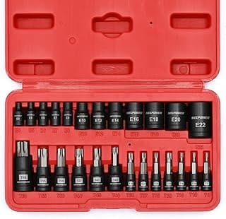 MIXPOWER 25 Piece Torx Bit and Socket Set, 13 Star Bits (T8- T60) & 12 E-Torx Sockets (E4-E22), Professional Grade Auto & Motorcycle Mechanic Set