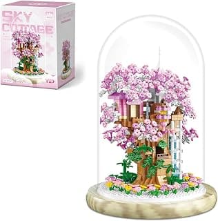 Insgen Cherry Blossom Bonsai Tree House Building Flowers Set for Adults | 1382 PCS Micro-Particle Ideas Sakura Tree Building Blocks, Complete with String Lights, Dust Cover, and Wooden Base