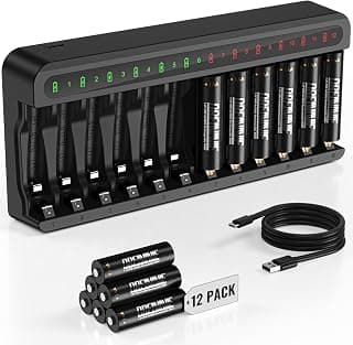 12 Pack Rechargeable AA Batteries with Charger, High Capacity 2800mAh Ni-MH Double A Battery for Xbox Controllers, Toys & Household Devices, 12 Count