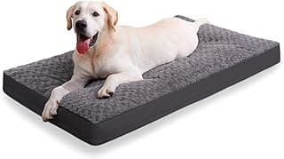 KSIIA Washable Dog Bed for Crate Waterproof for Medium Dogs,35x22 Inch,Gray | 3in egg crate foam,orthopedic support,Soft rose velvet,3ply waterproof fabric,removable cover,anti-slip base,washable
