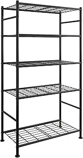 Sakugi Storage Shelves - 5 Tier Shelf Organizer, Heavy Duty Garage Shelving Unit with Leveling Feet, Stable Metal Shelves Organizer for Pantry, Kitchen and Closet, 33.0" W x 12.6" D x 72.0" H, Black