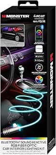 Monster Bluetooth Sound Reactive RGB Fiber Optic Car Interior Lighting Kit, Use Remote/Downloadable App to Customize, Sound-Reactive Mode, Easy Installation, 13ft Cable/12V Adapter Included, 4-Pack
