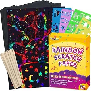 100 Pcs Rainbow Scratch Paper Art for Kids Arts and Crafts Kit | Rainbow Scratch Paper Set Supplies School Activities Coloring Sheets Travel Toys for Party Games Christmas Birthday Gifts