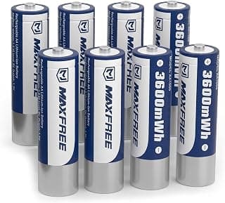Maxfree Rechargeable 8-Pack 1.5V 3600mWh Lithium AA Batteries | Long Lasting Double A Batteries, Cycle Times Up to 2500 – For Blink Outdoor Cameras & Toys