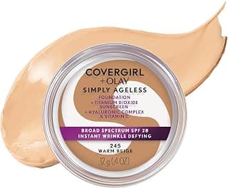 COVERGIRL Simply Ageless Instant Wrinkle Defying Foundation, SPF 28, Hyaluronic Complex & Vitamin C - 245 Warm Beige, Pack of 1