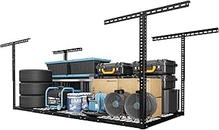FLEXIMOUNTS 3x6 Overhead Garage Storage Adjustable Ceiling Rack 72" Length x 36" Width x 40" Height, 450lbs Weight Capacity, Black, Classic Series