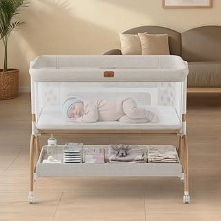BabyBond Bassinet Bedside Crib, Stable and Secure Crib for Newborns, Beige | 3-in-1 Baby Bassinet Bedside Sleeper with Mattress and Sheet, Anti-Reflux, Full-Mesh Sides, 6-Height Adjustable