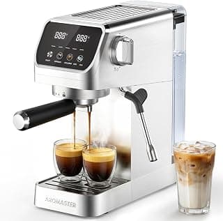 Aromaster 1400W Espresso Machine with Milk Frother, Stainless Steel | One-Touch Descaling, 20 Bar, Compact Espresso Maker for Latte Cappuccino Home Use, Removable 37oz Water Tank, Touch Screen