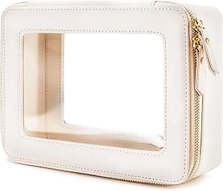Aveniee Clear Makeup Bag Organizer, Travel Toiletry Bag Cosmetic Case for Women, Make Up Skincare Pouch Car Organizer Bag with Zippers for Essentials,White,Medium Classic