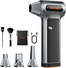 WOLFBOX MF200 Compressed Air Duster, Removable Battery, Car Cleaning, Home | 4 Nozzles, Cordless, 3-Speed Adjustable, Mini Blower, Computer Keyboard, Outdoor Use, 0.85 lb Portable, 2 Brushes