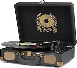 Vinyl Record Player Bluetooth 3-Speed Portable Vintage Suitcase with Built-in Speakers, RCA Line Out AUX in Headphone Jack Vintage Turntable, Black