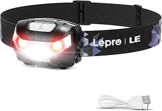 Lepro LED Headlamp Rechargeable IPX4 Waterproof Headlight 5 Modes - Black