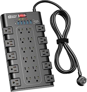 SUPERDANNY Power Strip Surge Protector, 22 AC 6 USB, 2100J, 6.5Ft,1875W/15A | 5A1C, Heavy Duty Extension Cord with Multiple Outlets, Flat Plug Outlet Extender for Home, Office, Dorm, Gaming Room, Black