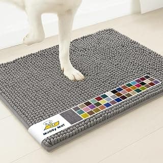 Muddy Mat® | Super Water Absorbent Door Mat Indoor, Microfiber Quick Dry Chenille Entryway Rug, Slip Resistant Front Door Mat, Indoor Mats for Entryway, Machine Washable Pet Rug, Grey 30"x19"