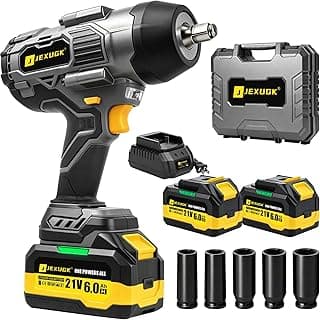2200Nm Cordless Impact Wrench, 1/2" Electric Impact Gun with 2 x 6.0Ah Batteries, 21V Brushless High Torque Impact Wrench with 5 Pneumatic Sockets, Impact Driver for Truck Tire Lug Nut Removal