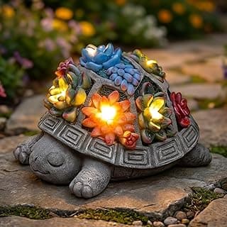Solar Turtle Garden Outdoor Decor with Succulent & 7 LED Lights – Outside Tortoise Statue Decor for Yard Patio Balcony & Backyard - Home House Decoration Art - Gift for Men Dad Women Mom