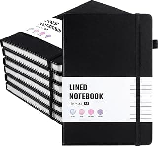 Thboxes 6 Pack A5 Lined Journal Notebooks, Hardcover, 160 Pages, Black