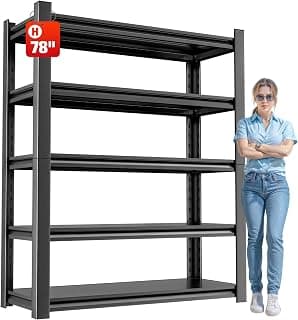 OLLRRACT Heavy Duty Metal Storage Shelf, 5 Tier Industrial Shelving Unit - Garage Shelving, Utility Shelf, Metal Storage Rack Shelving, Durable Garage Shelf Organizer 18" D x48 W x78 H