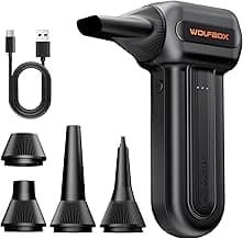 WOLFBOX MF60 Compressed Air Duster, 3-Speed Adjustable, Electric, Cordless | 110,000 RPM, Rechargeable, Air Blower, Fast Charging, PC Keyboard Cleaning, Car, Home, Black, 0.5 lb Lightweight