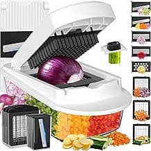 Ukeetap 8-Blade Cook Tool & Gadget Sets, Chopper Slicer Grater Set, White | Vegetable Chopper Mandoline Slicer Food Grater with Container for Onion, Veggie Salad