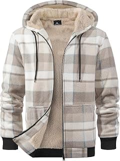 V VALANCH Men's Full-Zip Fleece Flannel Sherpa Lined Hoodie Sweatshirts